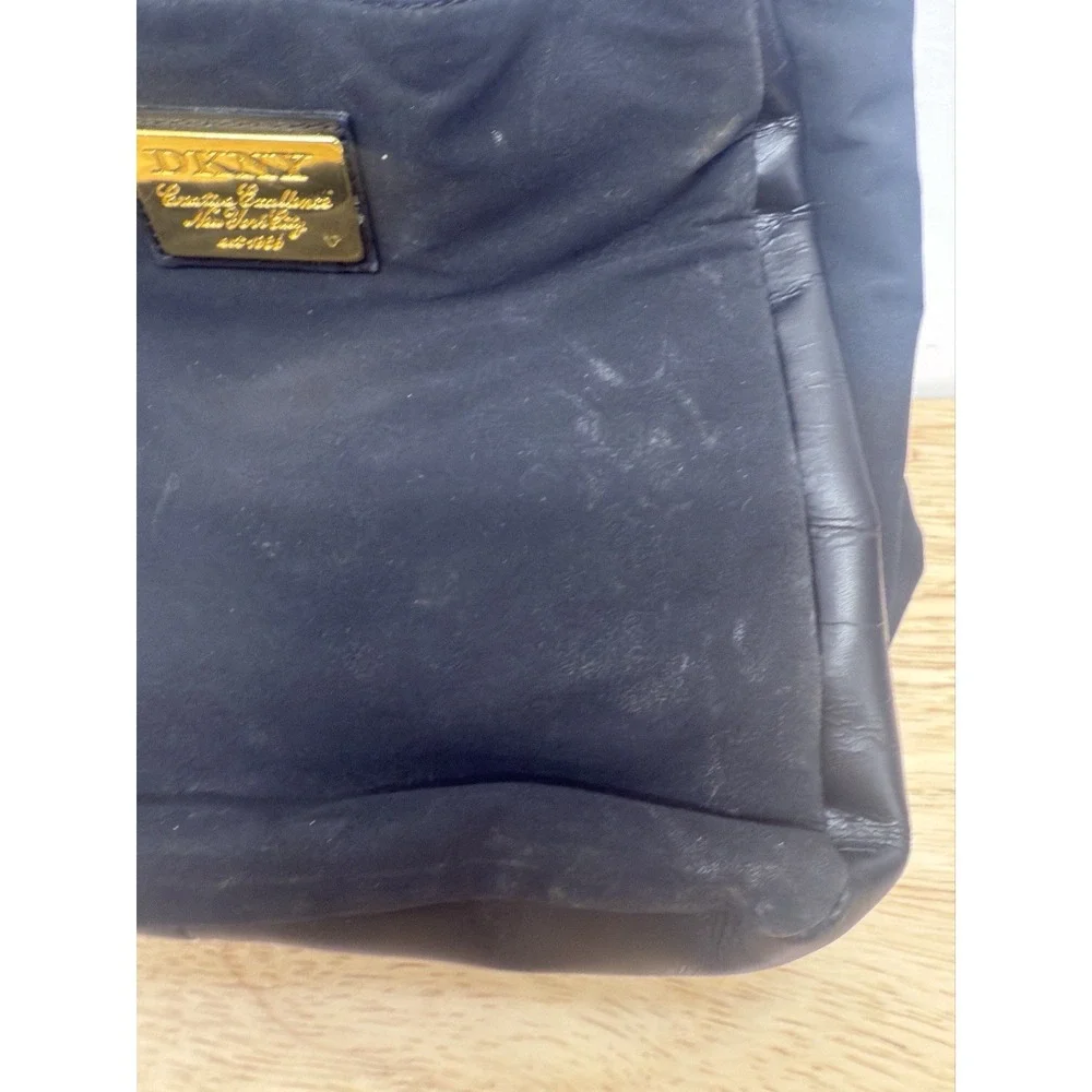 Vintage DKNY Black Zippered Y2K‎ Nylon Tote Purse Bag Double Handles #49